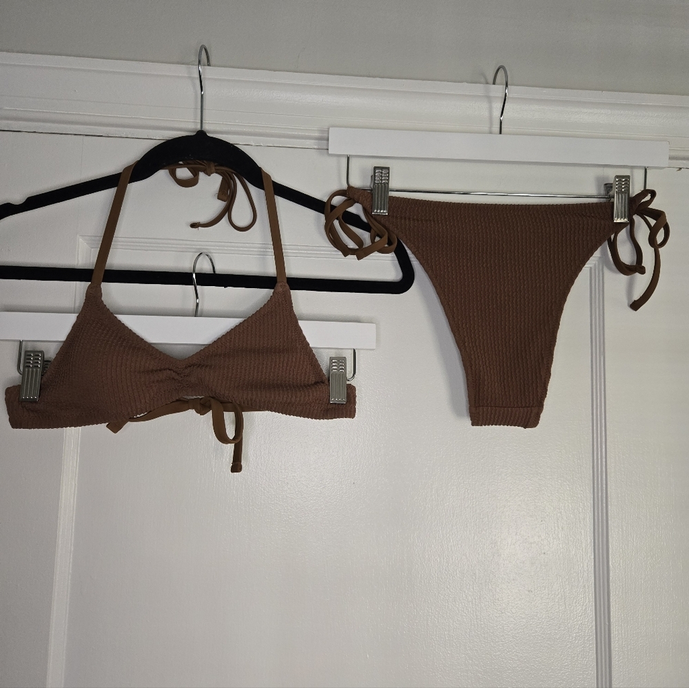 Aerie Ribbed Cheekiest & Halter Swim Set - Women's XS/S - Brown